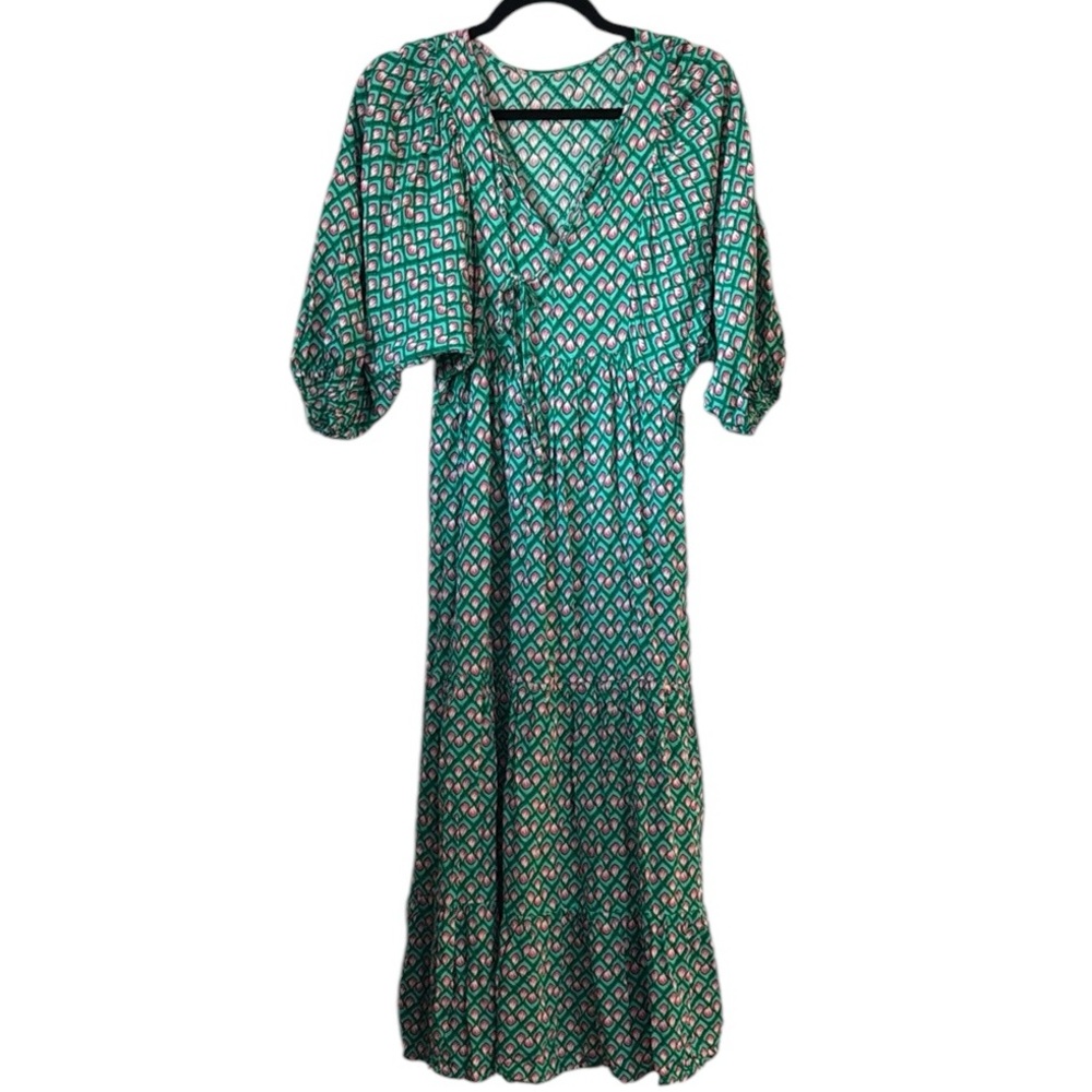 🖤 Unbranded Pink and Green Patterned Peasant Dress